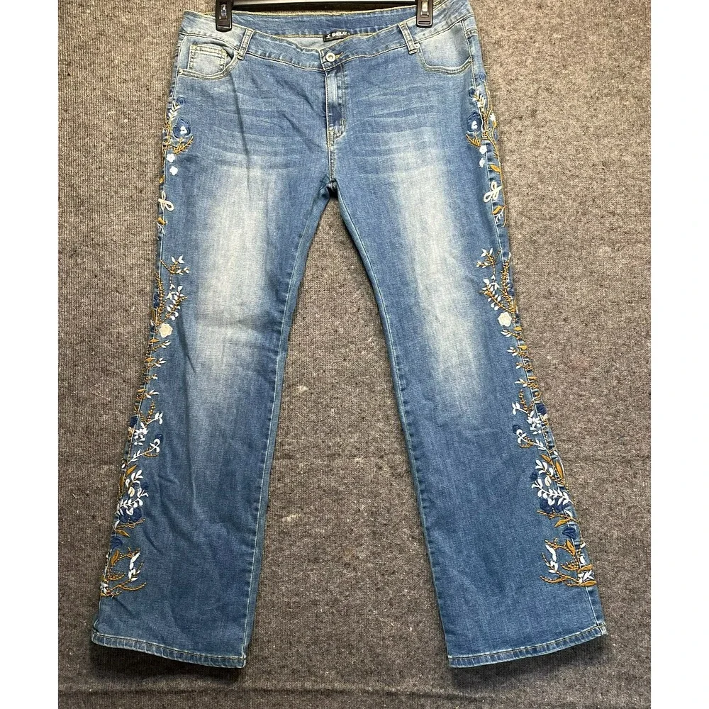 Sheilay Denim Flare Leg Jeans Womens 3XL Retro Embroidered 40x31 Blue